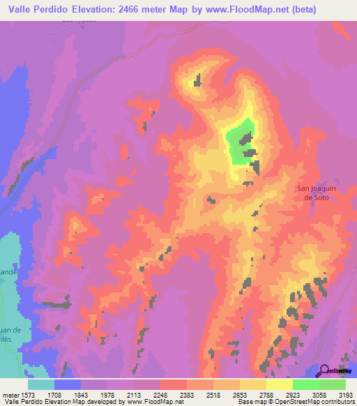 Valle Perdido,Mexico Elevation Map