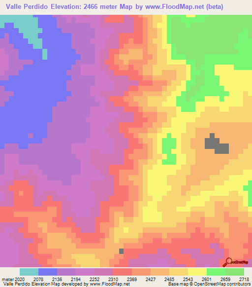 Valle Perdido,Mexico Elevation Map