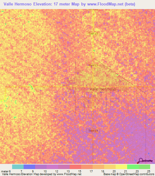 Valle Hermoso,Mexico Elevation Map