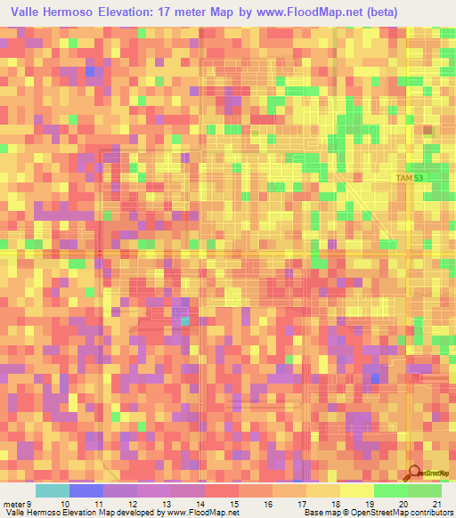 Valle Hermoso,Mexico Elevation Map