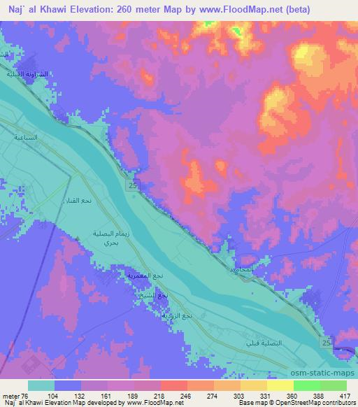 Naj` al Khawi,Egypt Elevation Map