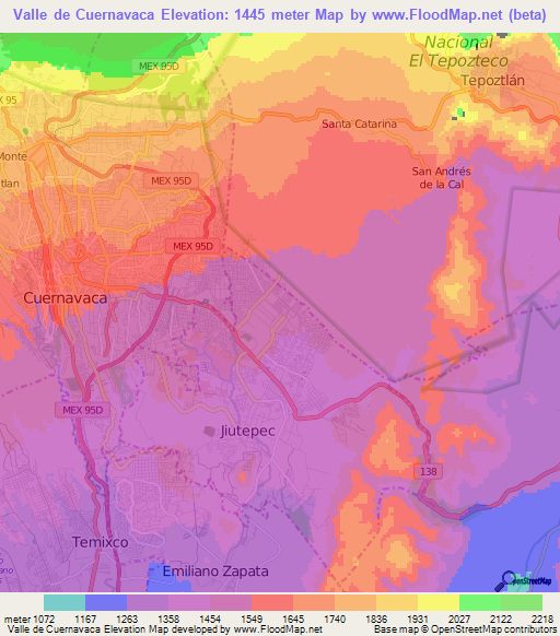 Valle de Cuernavaca,Mexico Elevation Map