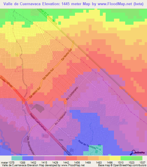 Valle de Cuernavaca,Mexico Elevation Map