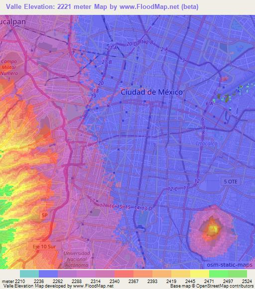 Valle,Mexico Elevation Map