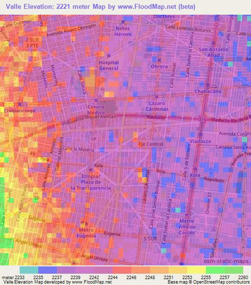 Valle,Mexico Elevation Map