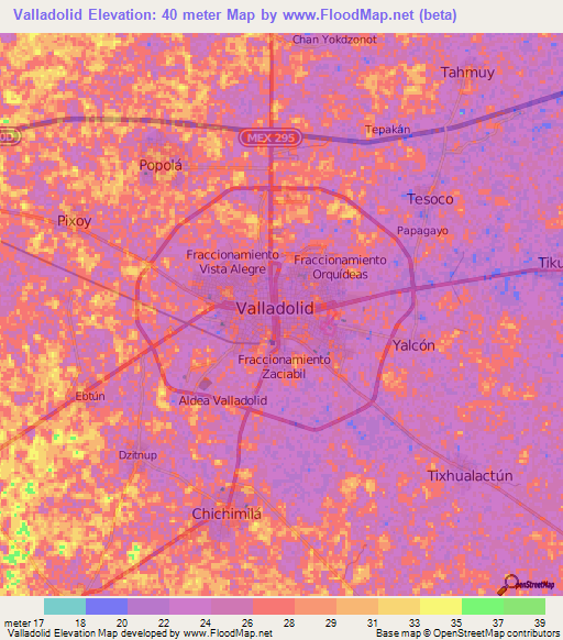 Valladolid,Mexico Elevation Map