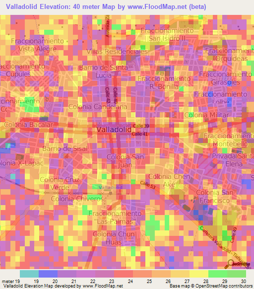 Valladolid,Mexico Elevation Map