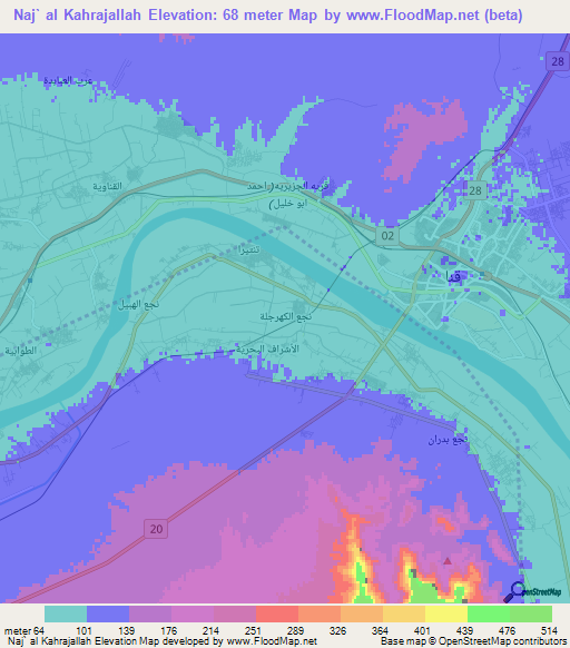 Naj` al Kahrajallah,Egypt Elevation Map