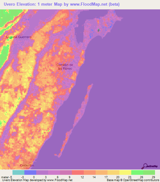 Uvero,Mexico Elevation Map