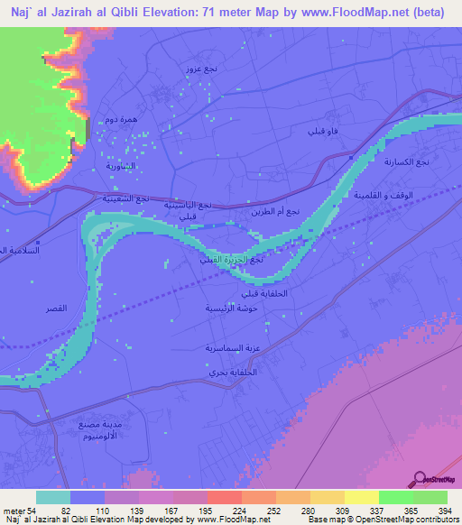 Naj` al Jazirah al Qibli,Egypt Elevation Map