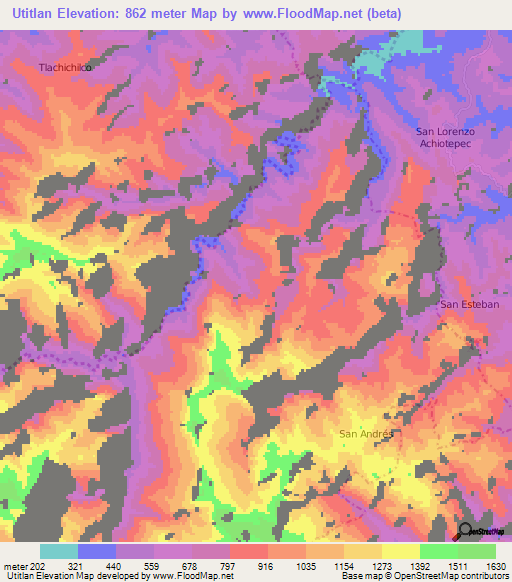 Utitlan,Mexico Elevation Map