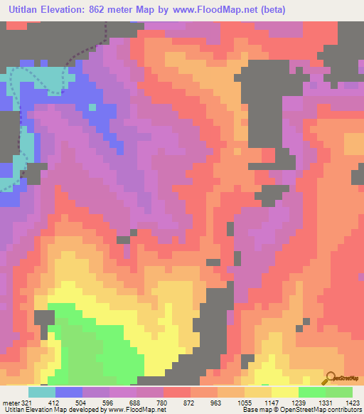 Utitlan,Mexico Elevation Map