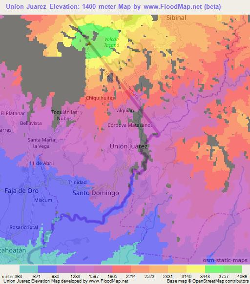 Union Juarez,Mexico Elevation Map