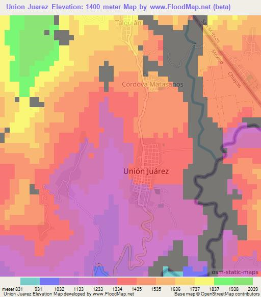 Union Juarez,Mexico Elevation Map