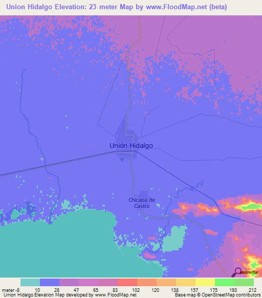 Union Hidalgo,Mexico Elevation Map
