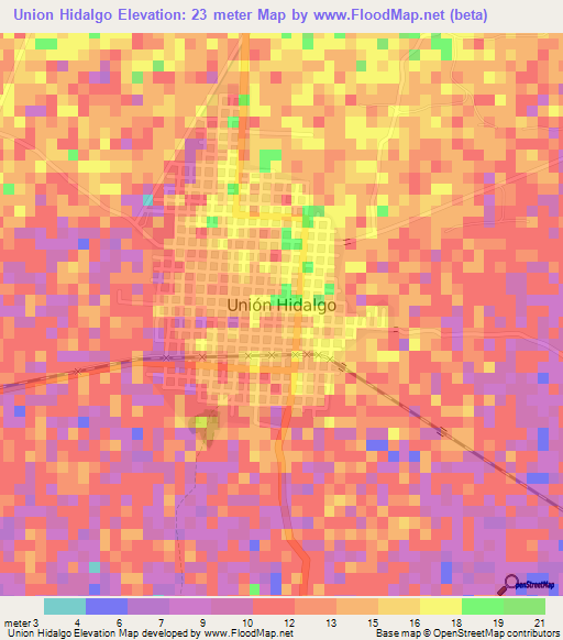 Union Hidalgo,Mexico Elevation Map