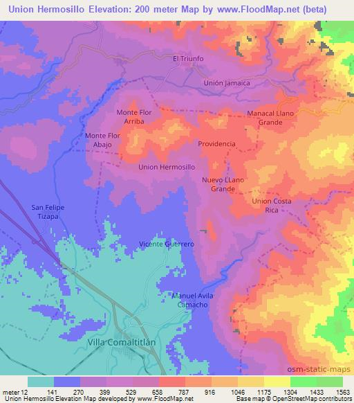 Union Hermosillo,Mexico Elevation Map