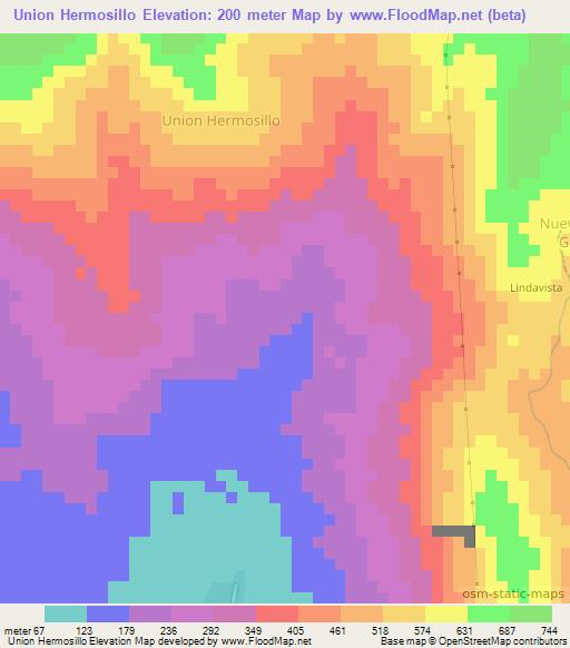 Union Hermosillo,Mexico Elevation Map