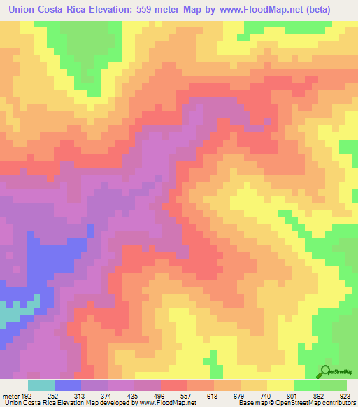 Union Costa Rica,Mexico Elevation Map