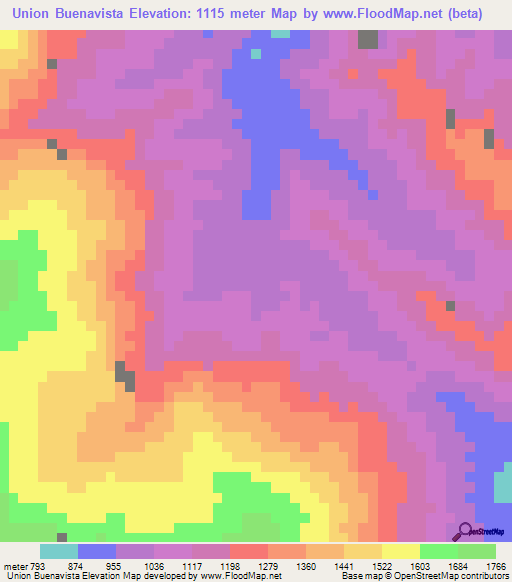 Union Buenavista,Mexico Elevation Map