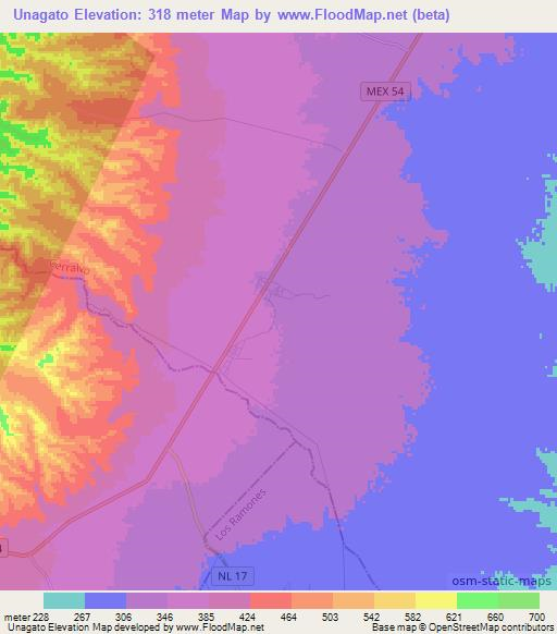 Unagato,Mexico Elevation Map