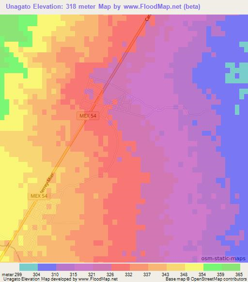 Unagato,Mexico Elevation Map