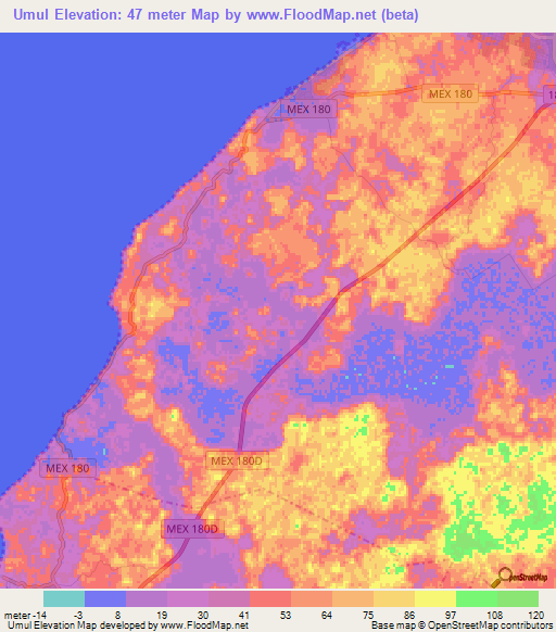 Umul,Mexico Elevation Map