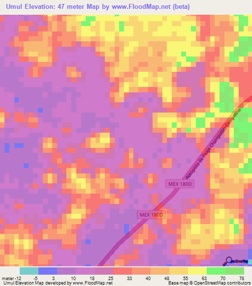 Umul,Mexico Elevation Map