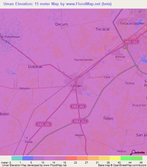 Uman,Mexico Elevation Map