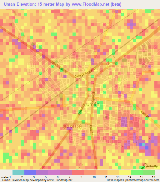 Uman,Mexico Elevation Map