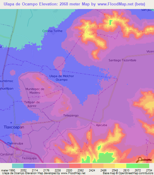 Ulapa de Ocampo,Mexico Elevation Map