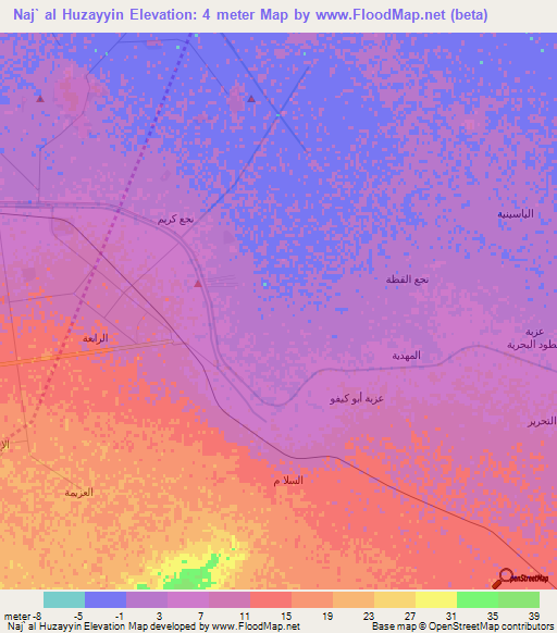 Naj` al Huzayyin,Egypt Elevation Map