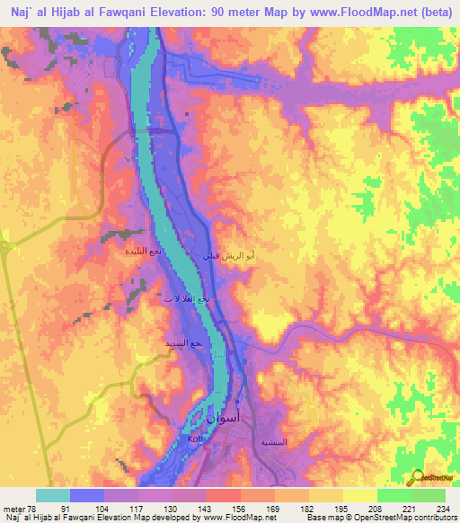 Naj` al Hijab al Fawqani,Egypt Elevation Map