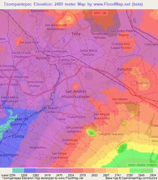 Tzompantepec,Mexico Elevation Map