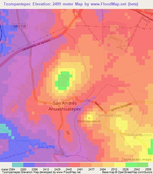 Tzompantepec,Mexico Elevation Map