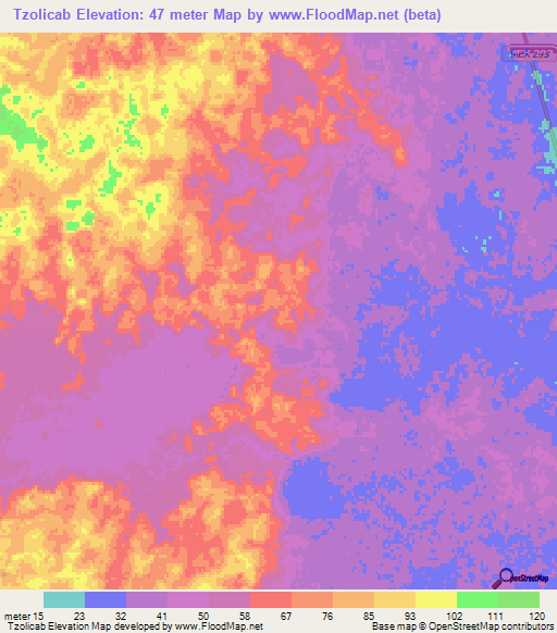 Tzolicab,Mexico Elevation Map