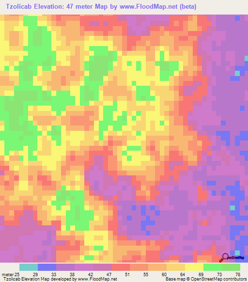 Tzolicab,Mexico Elevation Map