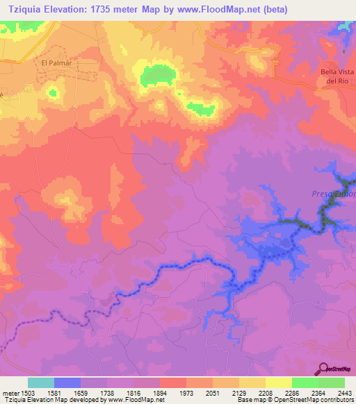 Tziquia,Mexico Elevation Map