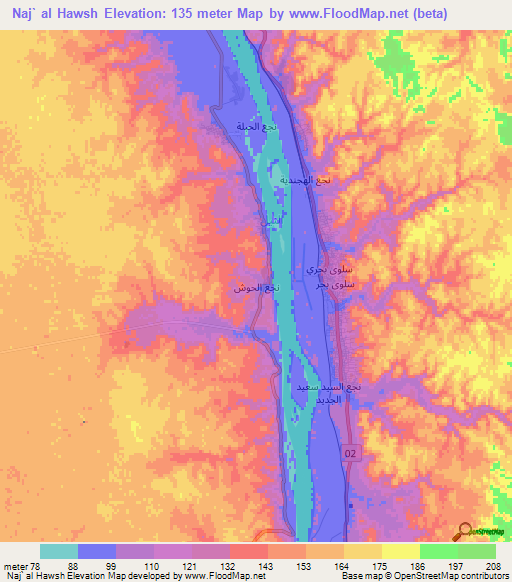 Naj` al Hawsh,Egypt Elevation Map