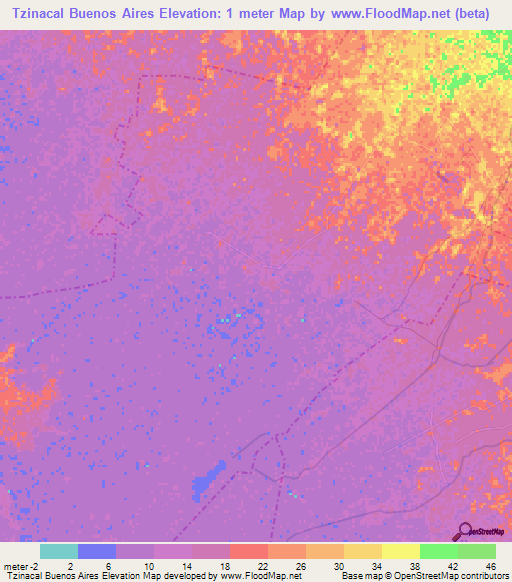 Tzinacal Buenos Aires,Mexico Elevation Map