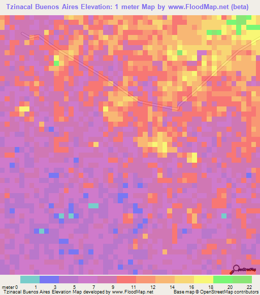 Tzinacal Buenos Aires,Mexico Elevation Map