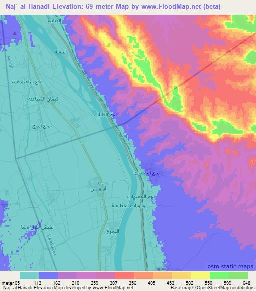 Naj` al Hanadi,Egypt Elevation Map