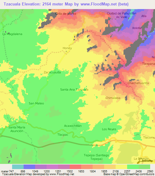 Tzacuala,Mexico Elevation Map