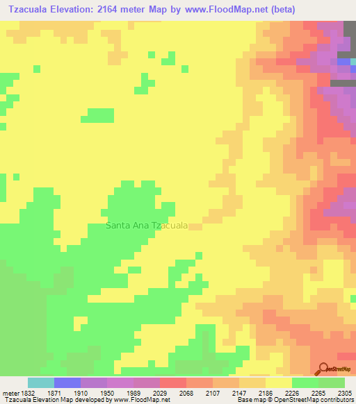 Tzacuala,Mexico Elevation Map