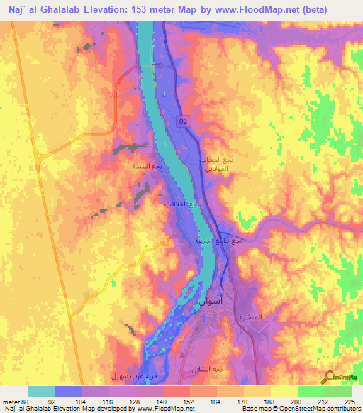 Naj` al Ghalalab,Egypt Elevation Map