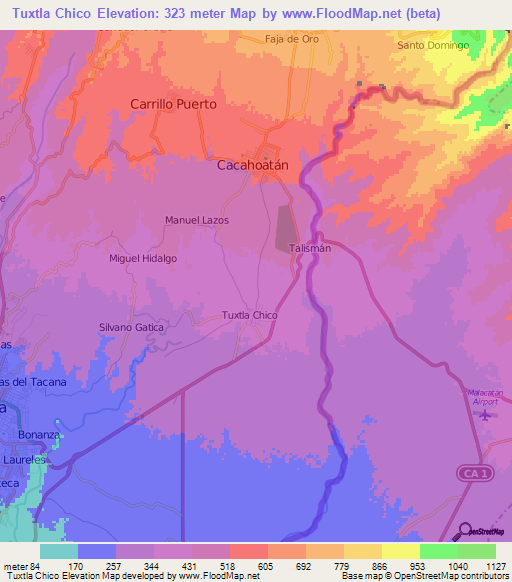 Tuxtla Chico,Mexico Elevation Map