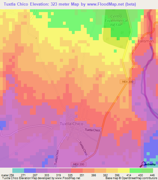 Tuxtla Chico,Mexico Elevation Map