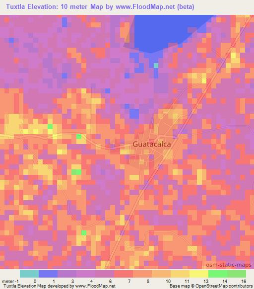 Tuxtla,Mexico Elevation Map