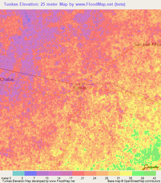 Tunkas,Mexico Elevation Map