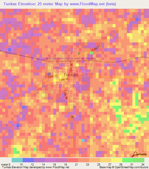 Tunkas,Mexico Elevation Map